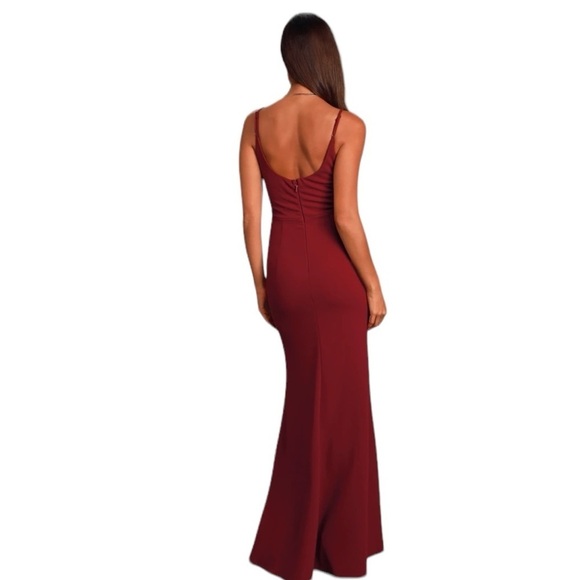 Lulus - Infinite Glory Wine Red Maxi Dress Sz L - Picture 3 of 12